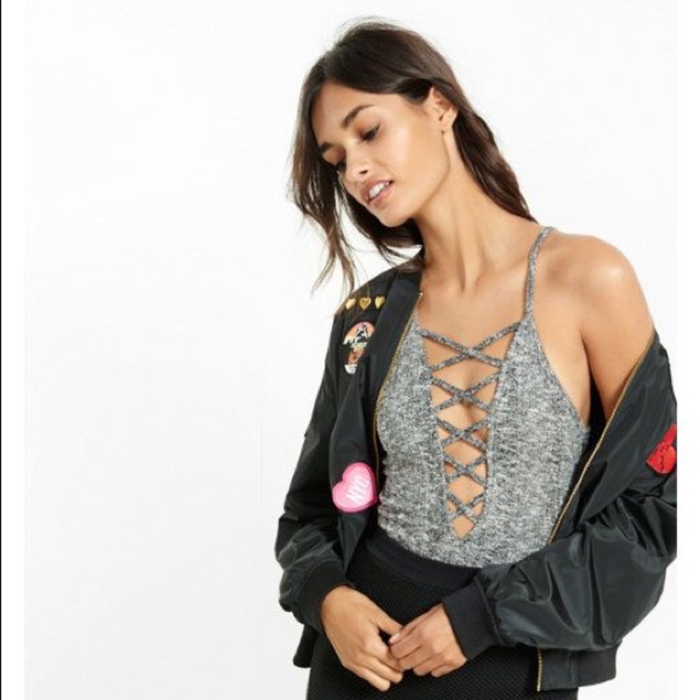 Express Gray Crisscross Bodysuit